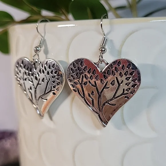 Nature's Beauty Heart and Tree Drop Earrings - Picture 2 of 6